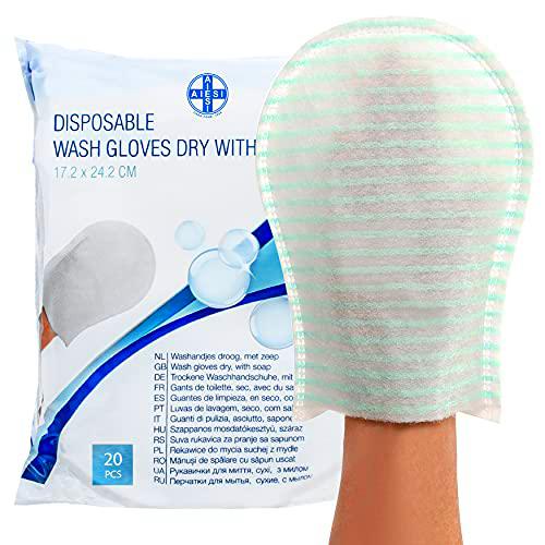 AIESI® Manoplas Jabonosas desechables impermeable con esponja suave (Paquete de 20 piezas)