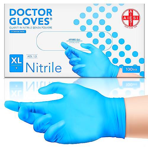 AIESI® Guantes de nitrilo desechables sin polvo azul para uso profesional DOCTOR GLOVES (Paquet de 100 piezas) talla XL