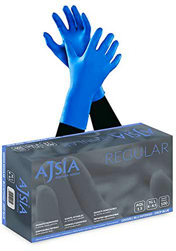 AJSIA Guantes de nitrilo regular (sin polvo) Paquete de 100 unidades (S)