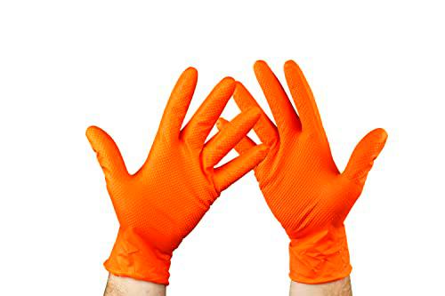 KMINA Guantes Nitrilo Diamantado Naranja (x50 uds, Talla S)