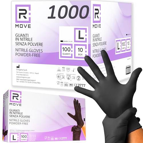 RMOVE 1000 guantes de nitrilo negros L sin polvo, sin látex