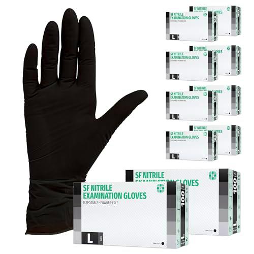 Guantes de nitrilo, 1000 pcs 10 cajas (L, Negro), guantes de examen desechables