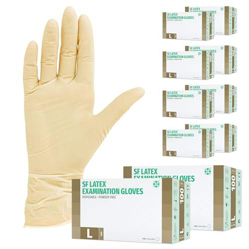 Guantes de latex 1000 pcs 10 cajas (L, Blanco), guantes de examen desechables
