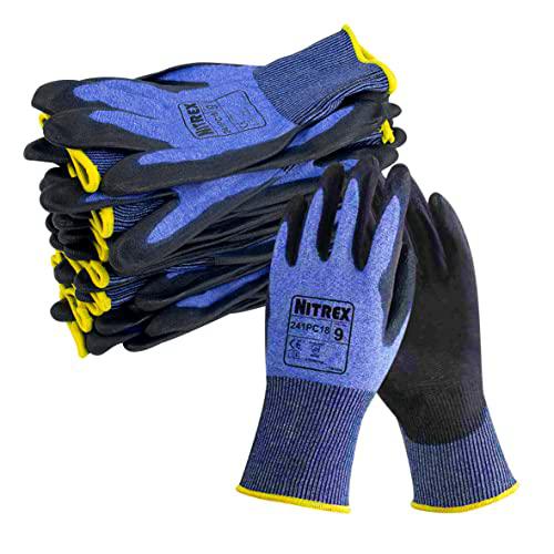NITREX Unigloves 241PC18-10 pares - Guantes con revestimiento de palma de poliuretano y forro ultraligero resistente al corte