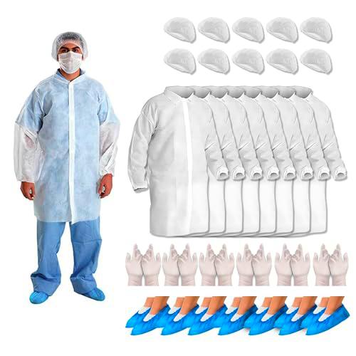 XARA 100 Gorros Desechables Ajustables + 100 Cubrezapatos Impermeables + 100 Batas Desechables Sanitarias TNT 25g + 100 Guantes Desechables