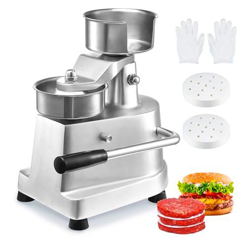 VEVOR Máquina de Hamburguesas Comercial Máquina de Prensa de Hamburguesas 100 mm Prensa de Hamburguesas de Acero Inoxidable para Formar Carne 1000 PCS de Papel para Hamburguesas Prensa de Hamburguesas