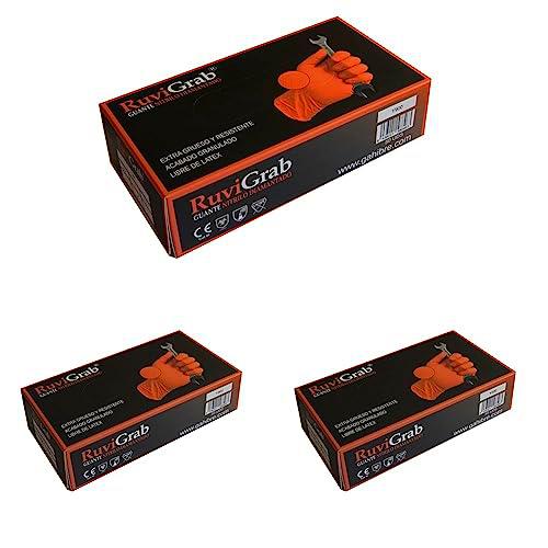 Ruvigrab - Guante de Trabajo Desechable de Nitrilo Diamantado Naranja | Alta resistencia | Guantes para Mecánica