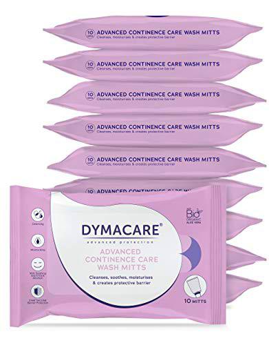 DYMACARE Advanced Continence Care Guantes Lavado | Premium sin fragancia para adultos Paños de limpieza piel incontinencia desechables con protección de barrera | Paquete 10 guantes (10 paquetes)