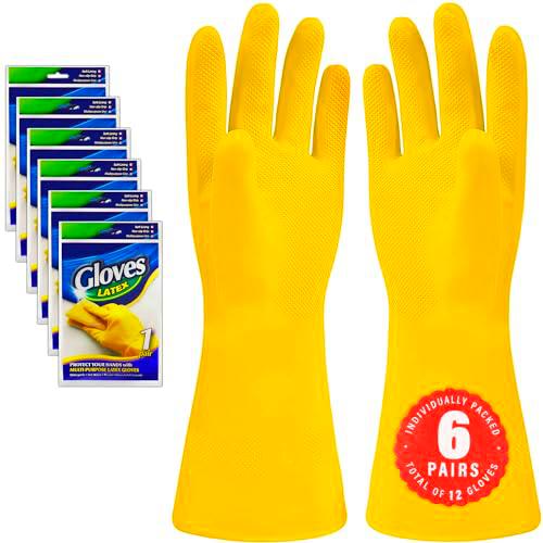 SteadMax 6 pares de guantes de limpieza pequeños, guantes de goma reutilizables de látex natural