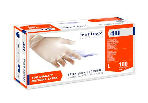 Reflexx R40 Guantes de látex con polvo, Talla L, Bianco, 100 Piezas