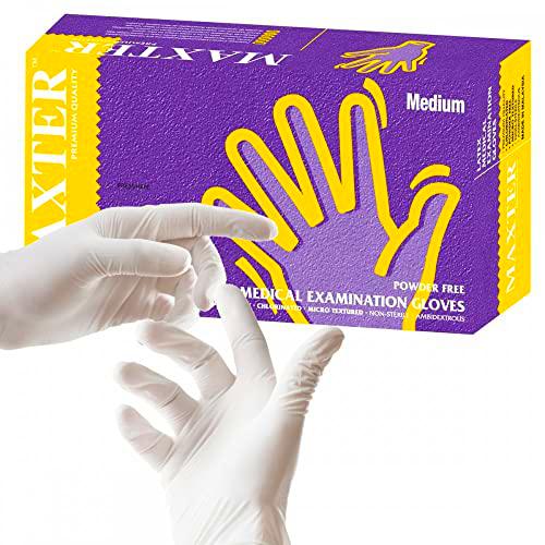 Maxter Guante de látex sin polvo, color blanco, 4 g