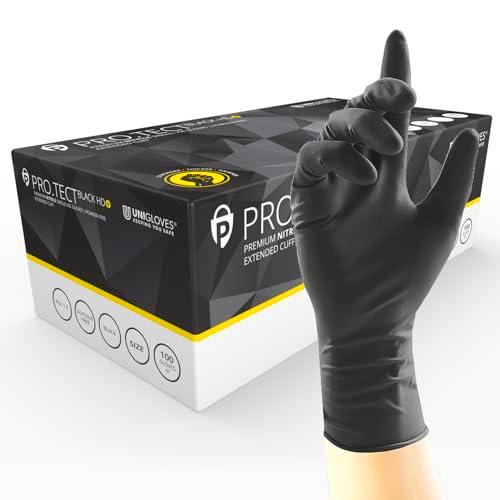 UNIGLOVES Guantes desechables PRO.TECT Black HD+ Nitrile Extended Cuff: ultra resistentes
