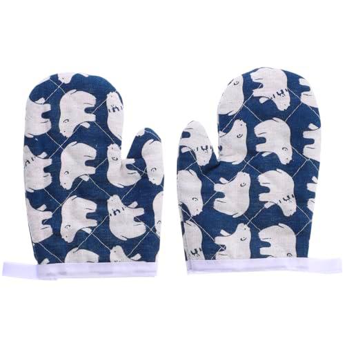 Alipis Guantes de horno para niños Guantes de cocina de oso polar espesar pequeños guantes de horno con forro de algodón guantes antideslizantes para hornear para niños La barbacoa cocina azul