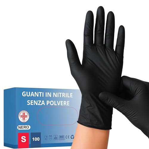 Medical 100 guantes desechables de nitrilo resistentes sin polvo Dispositivo médico hipoalergénicos sin látex | Médicos chef esteticistas tatuadores uso alimentario | Varios tamaños disponibles (negro