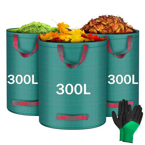 Flintronic 3x300L Bolsas para Desechos de Jardin, bolsa de Jardín Plegable con Asas de Transporte