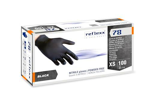 Reflexx R78, Negro Guantes de nitrilo sin polvo, XS, negro, 100
