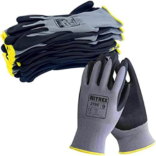 NITREX Unigloves 270E - Guantes reutilizables de manejo general con revestimiento de palma de nitrilo y forro de poliéster