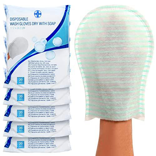 AIESI® Manoplas Jabonosas desechables impermeable con esponja suave (Paquete de 100 piezas)