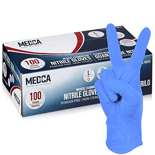 MEDca Guantes de examen de nitrilo, grandes/caja de 100 unidades