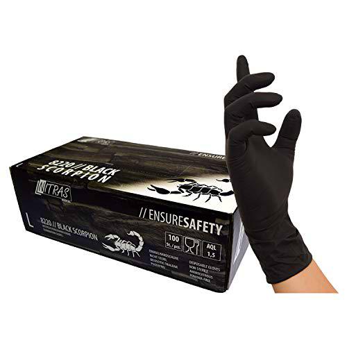 Guante desechable látex, negro, caja de 100, talla XL