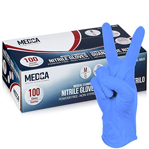 MEDca Guantes de nitrilo para examen, tamaño mediano/caja de 100 unidades