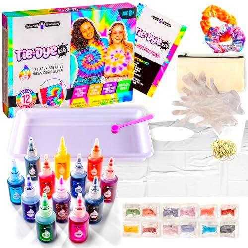 Original Stationery Tinte Ropa Kit de Teñido para Niños con Colores Brillantes Tie Dye Kit Juguetes para Niñas de Tintes de Tela Manualidades Tie-Dye Cumpleaños Regalos Niños