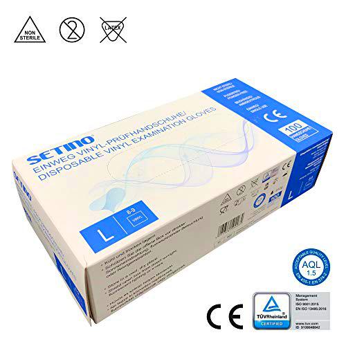 Setino. Caja 200 Guantes de VINILO desechables. Color Blanco. Talla XL