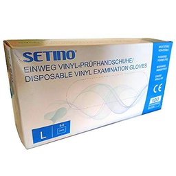 Setino. Caja 200 Guantes de VINILO desechables. Color Blanco. Talla L