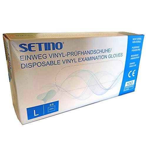 Setino. Caja 200 Guantes de VINILO desechables. Color Blanco. Talla L