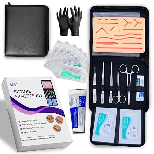Kit de práctica de sutura con guantes para estudiantes Almohadilla de sutura de piel de silicona con capa protectora de malla horizontal y vertical para mejorar la durabilidad de la almohadilla
