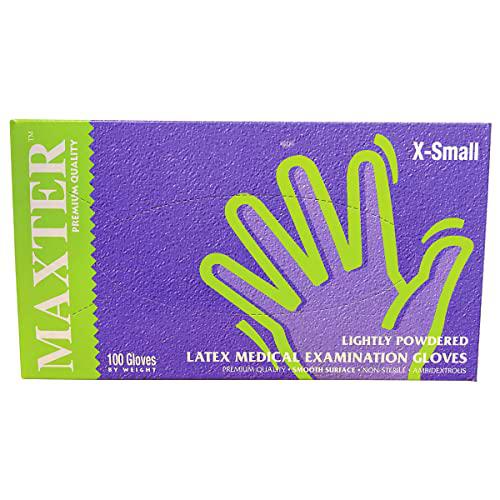 Maxter - Paquete de 100 guantes desechables de látex puro color blanco