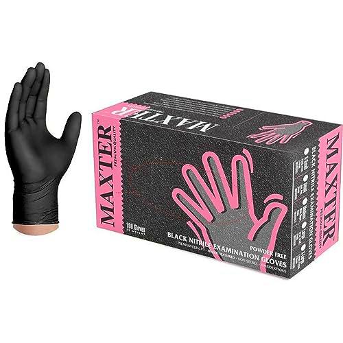 Maxter Guantes de nitrilo, sin polvo, color negro, talla XS