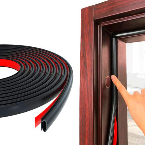 Esufeir 19.7Ft/6M Negro Goma Burlete Puerta Tira Sellado Ventana,Autoadhesivo Pvc Junta Cinta Insonorizar Aislante Frio para Marcos de Puertas Entrada Casa,Puerta Corredera Madera Aluminio