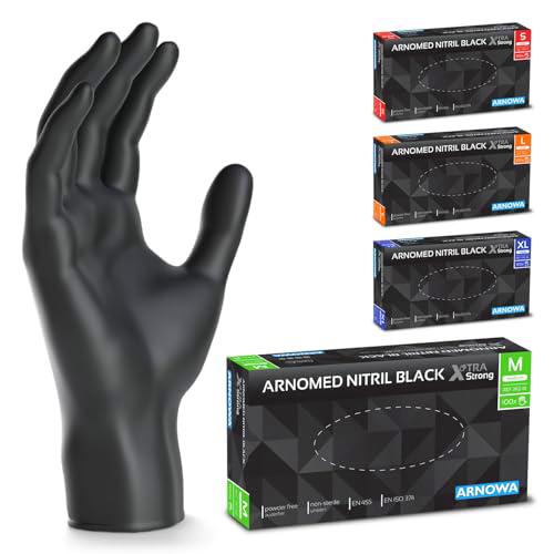 100x ARNOMED® Guantes nitrilo talla M Negro [50% más gruesos]