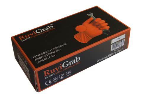 Ruvigrab - Guante de Trabajo Desechable de Nitrilo Diamantado Naranja | Alta resistencia | Guantes para Mecánica