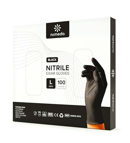 Guantes de nitrilo L, negro, 100 unidades, sin látex