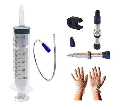 BULL BERNA Kit Dosificador Jeringuilla Liquido Tubeless + 2 Valvulas Presta y llave quita Obus