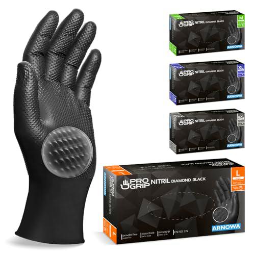 50x PROGRIP Guantes nitrilo talla L Negro [Con doble grosor y textura diamante]