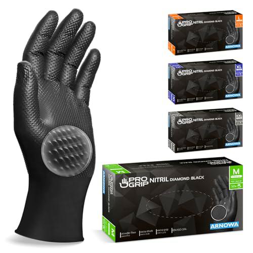 50x PROGRIP Guantes nitrilo talla M Negro [Con doble grosor y textura diamante]