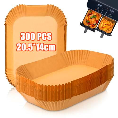300 Piezas Papel Freidora Aire Doble, 20,5x14cm Rectangular Papel de Horno Accesorios Antiadherente Desechable