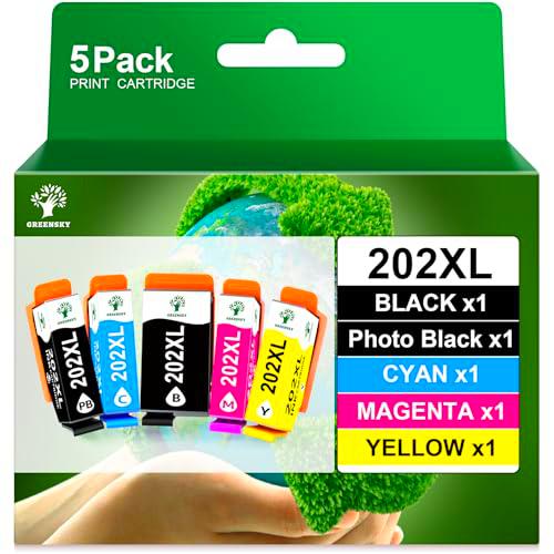 GREENSKY Cartuchos 202XL Compatible para Epson 202XL Multipack para Tinta Epson XP 6100 para Epson Expression Premium XP-6100 XP-6105 XP-6000 XP-6005 XP-6001 XP6100 XP6105 Impresora (Paquete de 5)