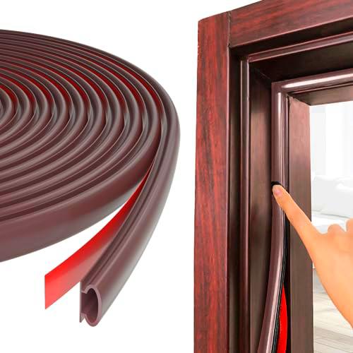 Esufeir 19.7Ft/6M Marrón Goma Burlete Puerta Tira Sellado Ventana,Autoadhesivo Pvc Junta Cinta Insonorizar Aislante Frio para Marcos de Puertas Entrada Casa,Puerta Corredera Madera Aluminio