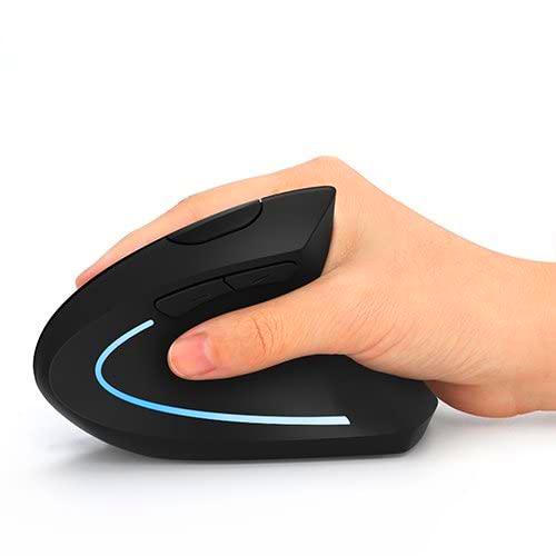 ONELY Ergonómico Vertical USB Recargable Ratón Vertical Inalámbrico Óptico,Resistencia óptica de Alta precisión para PC/Mac,Negro