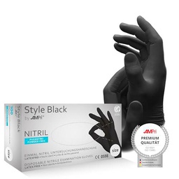 AMPRI Guantes de nitrilo, negros, 100 unidades/caja