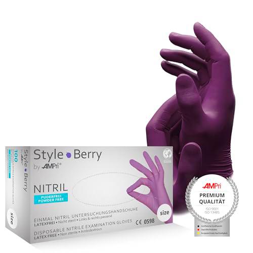 100 sin polvo guantes de nitrilo en color morado estilo Berry por Ampri, talla M