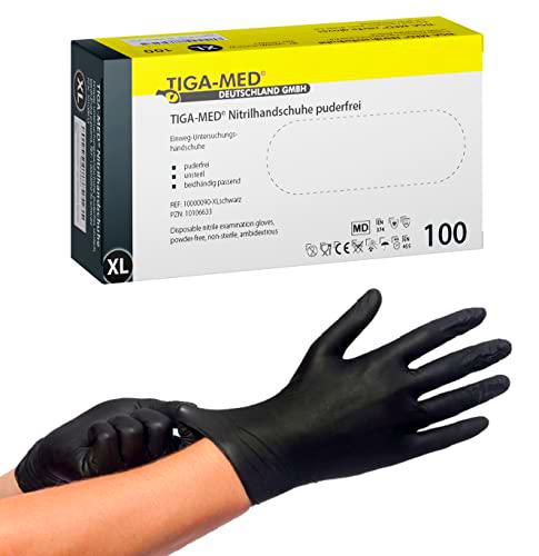 Tiga-Med Guantes de nitrilo sin polvo negro TIGA 100 unidades