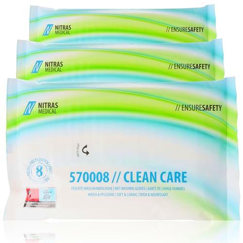 Nitras Clean Care - Manoplas húmedas desechables con aloe vera y manzanilla para cara