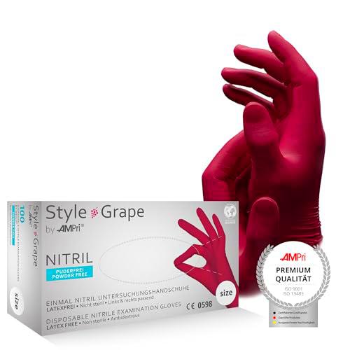 AMPri Guantes de nitrilo, color burdeos, rojo, 100 unidades/caja