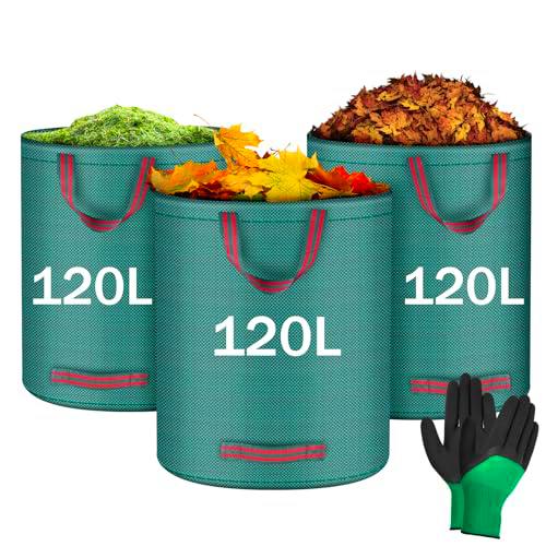 Flintronic 3x120L Bolsas para Desechos de Jardin, bolsa de Jardín Plegable con Asas de Transporte