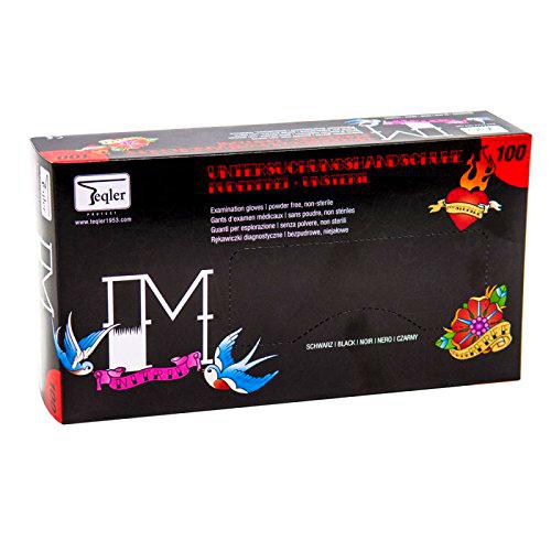 teqler T de 324532 Tattoo de guantes, Negro, Medio (100 unidades)